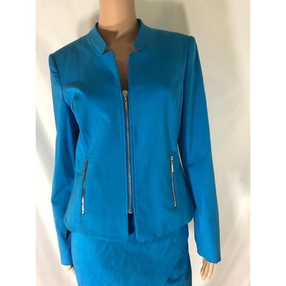 NWT Guess By Marciano Suit Set Light Blue Jacket Coat Full Zip & Skirt Mini 10 - Picture 2 of 12